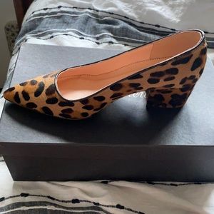 J. Crew Pointed Block Heel Pumps in Calf Hair